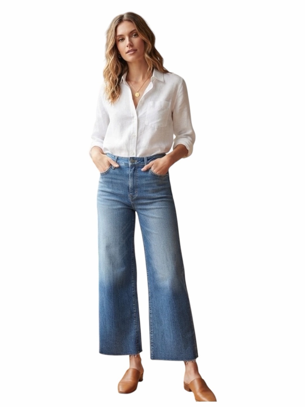 OAT New York High-Rise Wide-Leg Raw Hem Denim Jeans Size 10 / 30